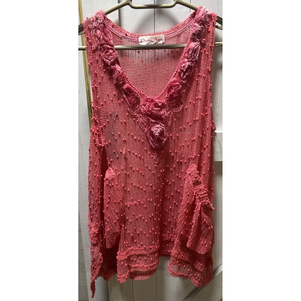 Pretty Angel Coral Mesh Tunic Top Asymmetric Hem Fairy Grunge Artsy Roses Sz S